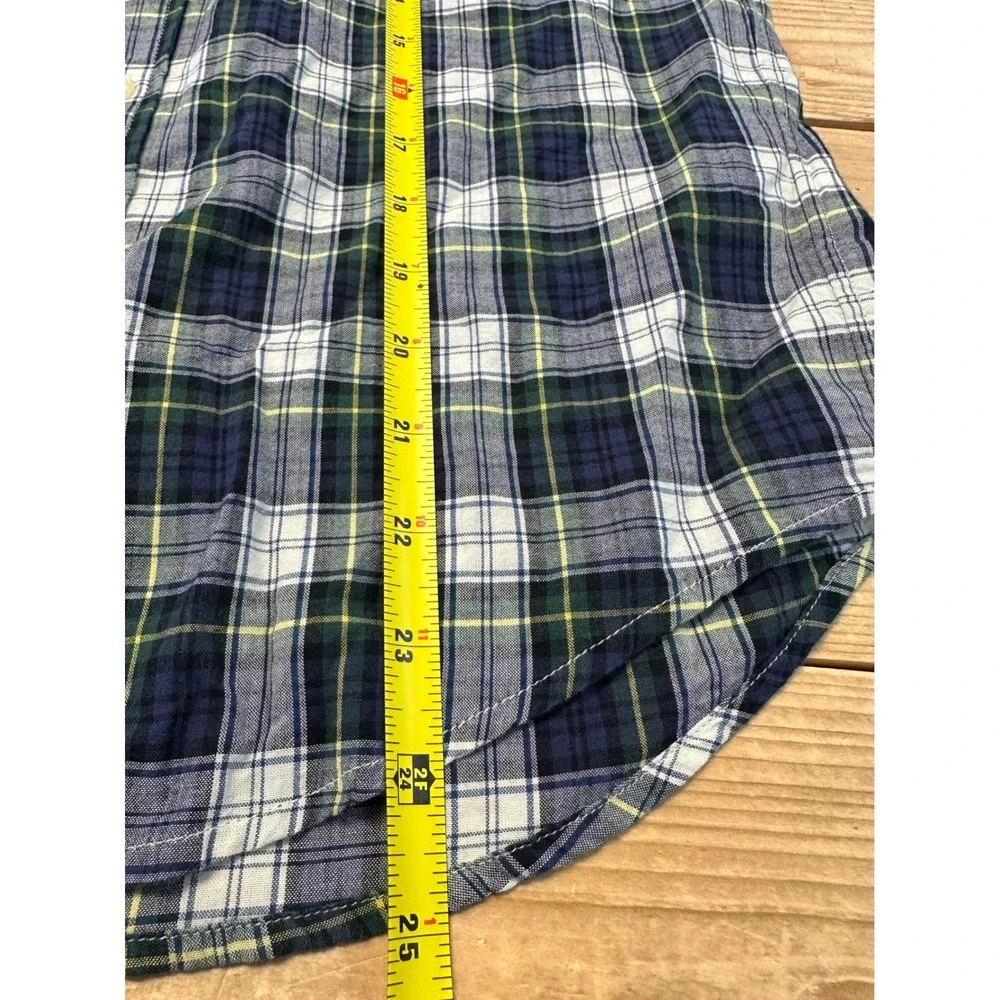 Ralph Lauren Boys Blue Green Plaid Button Down Shirt Size M 10-12 Long‎ Sleeve